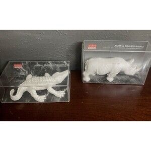 Lot Of 2 Daiso Animal Erasers - Crocodile And Rhino NIP